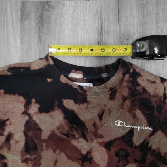 CHAMPION Mens Tie Dye Sweatshirt Fleece Pullover C Logo Brown and Black Medium - Picture 6 of 10